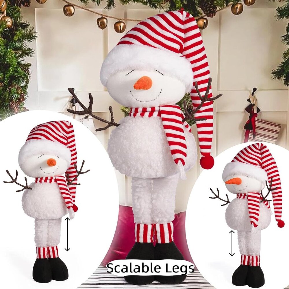 Christmas Standing Snowman Figurine Extendable Plush Doll With Telescopic Legs - Picture 3 of 6